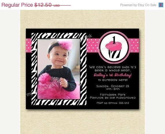 10% Off Holiday Sale Zebra Cupcake 2 - Custom Photo Birthday Party Invitation - PRINTABLE INVITATION DESIGN Il_570xn