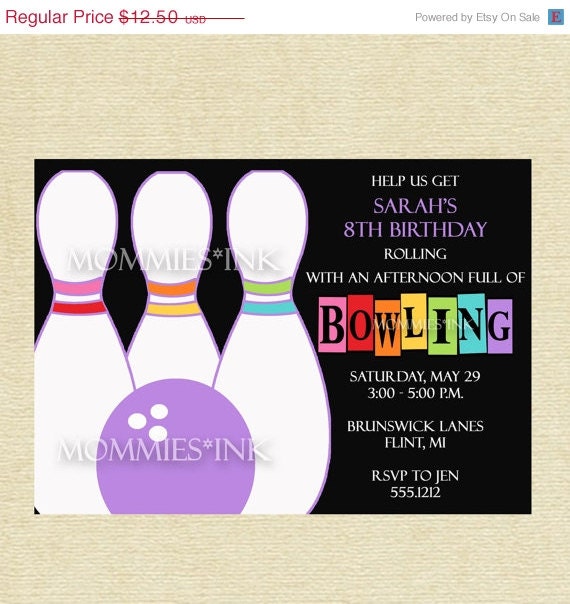 10% Off Holiday Sale Rainbow Bowling Custom Birthday Invitation - PRINTABLE INVITATION DESIGN Il_570xn