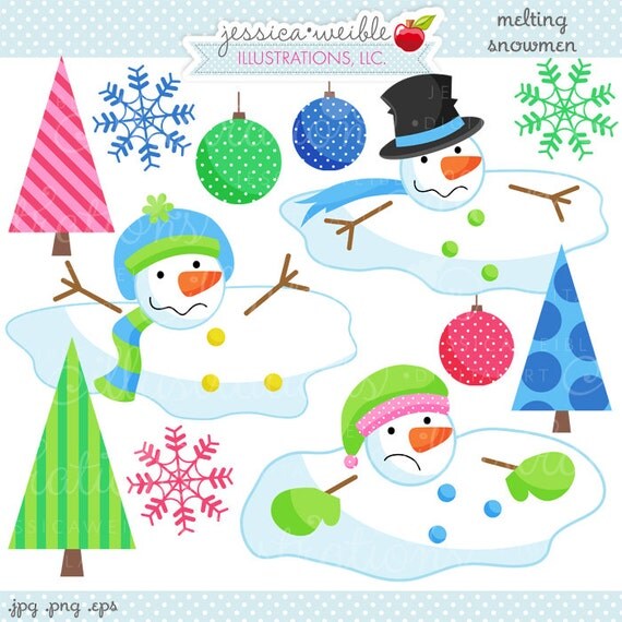 Melting Snowmen Cute Digital Christmas Clipart - Commercial Use OK - Christmas Graphics - Melted Snowman Clipart Il_570xn