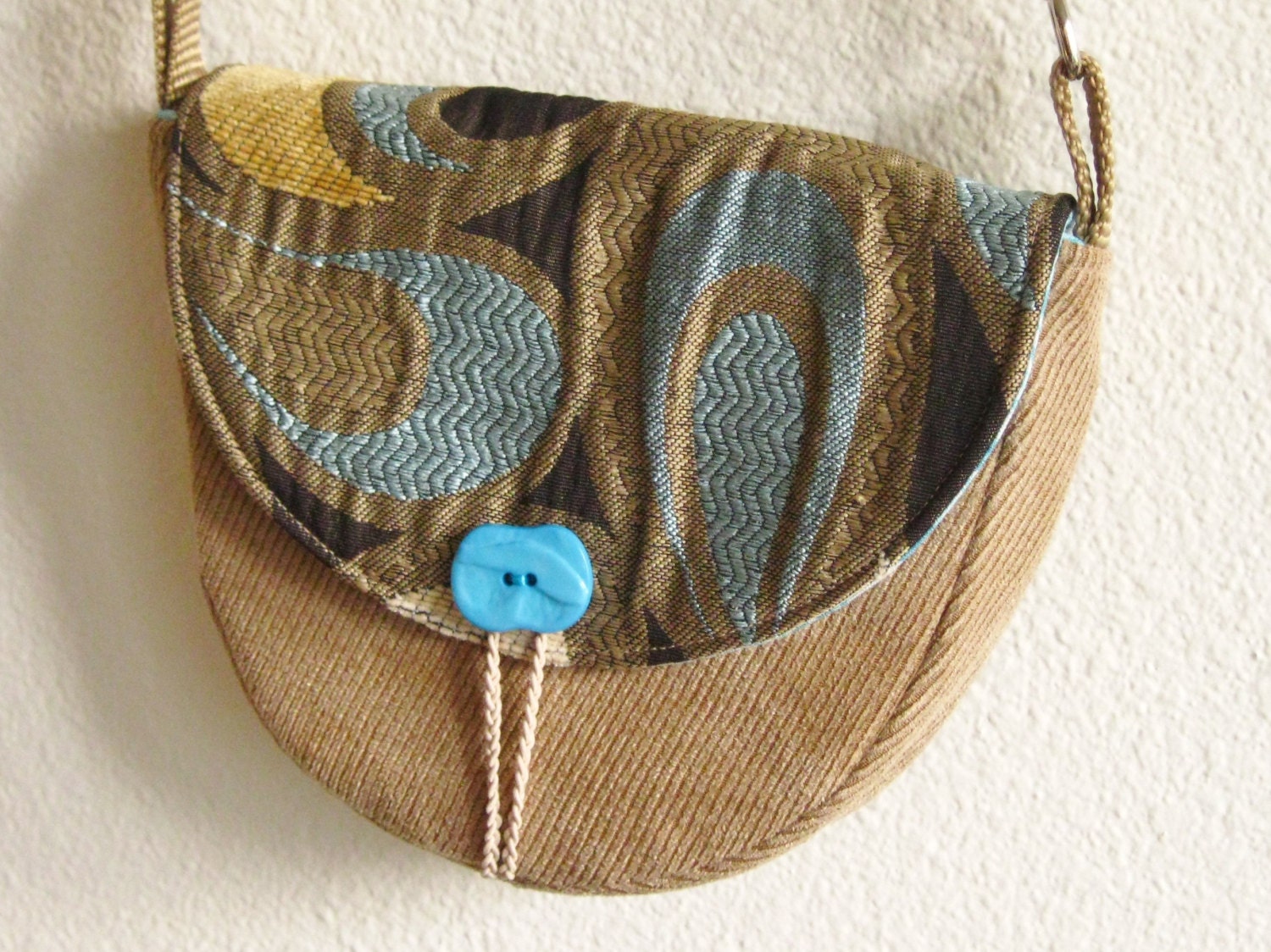 Unique small purse in chocolate brown blue aqua by GingerlySpice