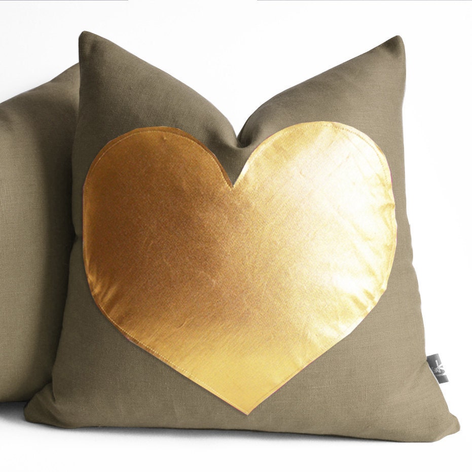 green and gold pillow - white and gold pillow - Gold Foil Heart Pillow ...