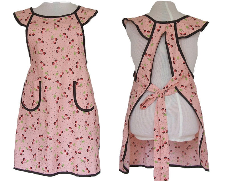 Plus size Apron - Chocolate Covered Cherries full figure kitchen apron - fits sizes XL to 2X