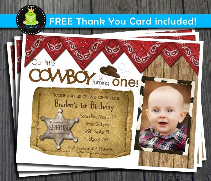 Cowboy Birthday Invitation - FREE Thank You Card included Il_570xn