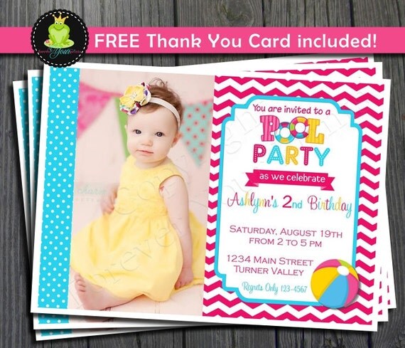 Pool Party Invitation - FREE Thank You Card included Il_570xn
