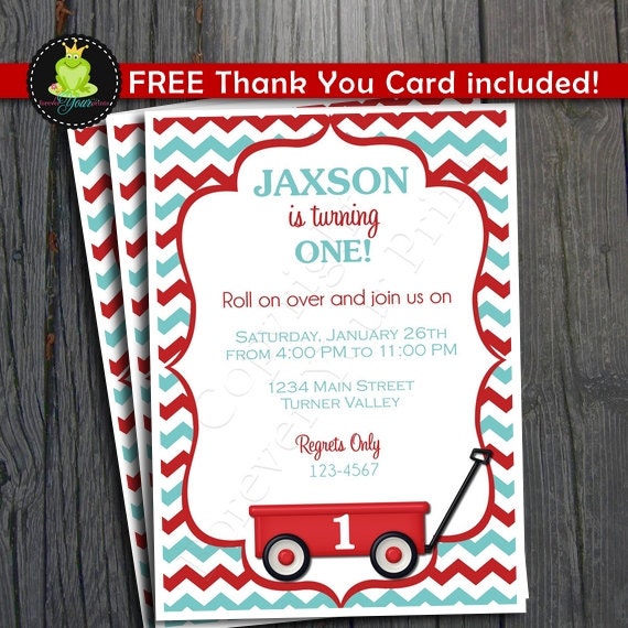 Little Red Wagon Birthday Invitation - FREE Thank You Card included Il_570xn