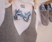 Baby boy shirt, bow tie shirt, Baby boy photo prop, Blue and gray baby boy shirt - haddygrace Baby boy shirt, bow tie shirt, Baby boy photo prop, Blue and gray baby boy shirt - haddygrace