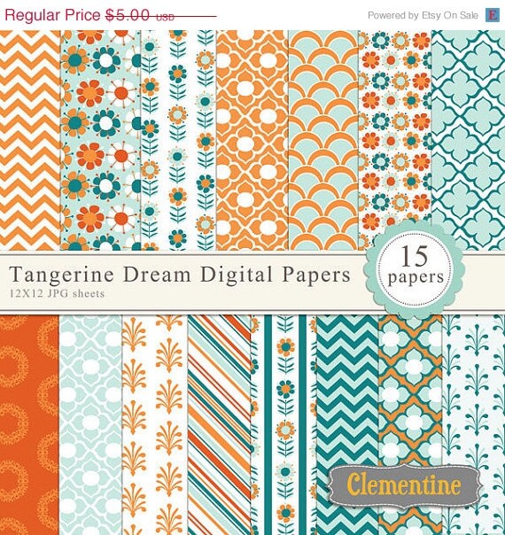 40% OFF SALE Tangerine Dream digital papers, digital scrapbooking paper, royalty free commercial use- Instant Download Il_570xn