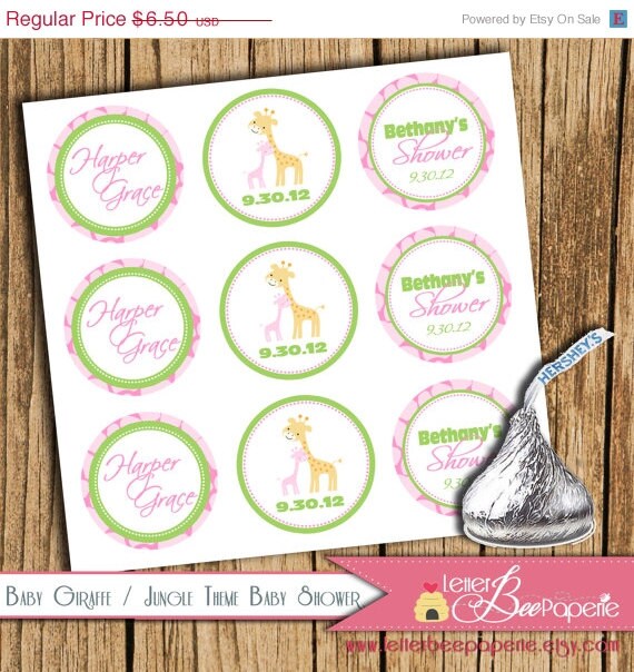 ON SALE Baby Giraffe / Jungle Theme Hershey's Kiss Labels for Baby Shower - Customize Your Colors for Boy, Girl, Gender Neutral - Printable Il_570xn