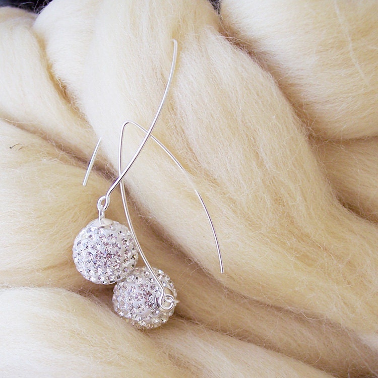 Sterling silver wedding earrings with Swarovski. Crystal disco balls. Sparkle, glitter. Bridal, white, winter - EttarielArt