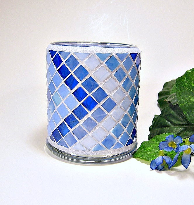 Stained glass mosaic votive candle holder by threesisterscandles
