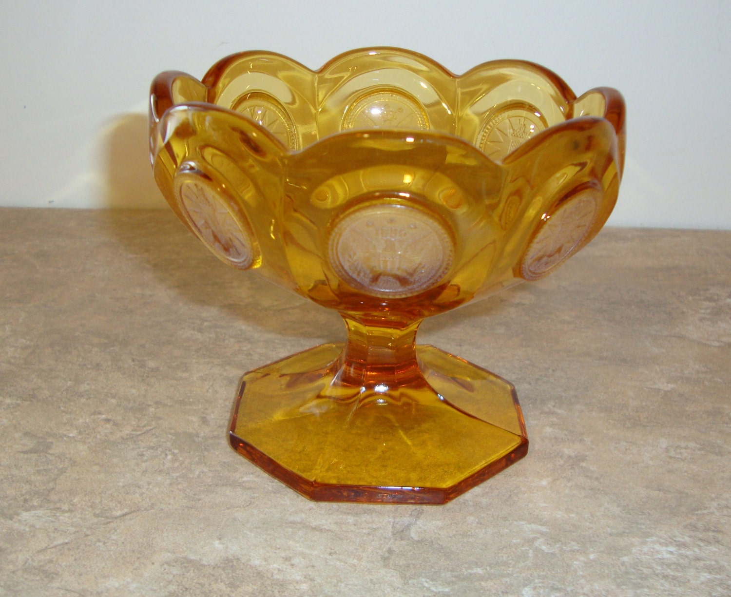 Vintage Fostoria Coin Pattern Amber Glass by WintervilleWonders