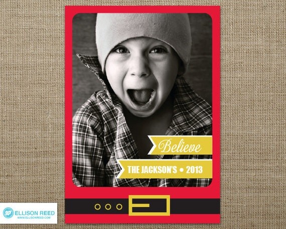 Santa Christmas Photo Card - Christmas Photo card - Holiday photo card - Christmas Greeting Card - Believe - Christmas Printable Santa Card Il_570xn