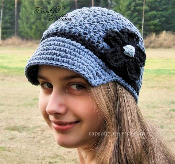 Crochet Hat Pattern Womens Daisy Visor Beanie by ...