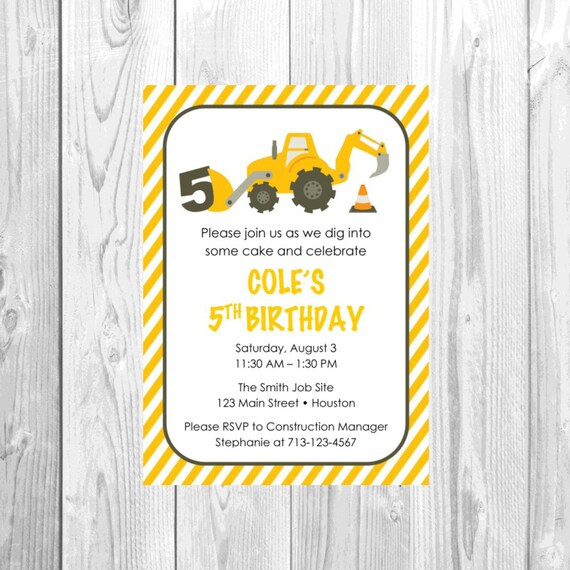 little digger birthday party invitation by sweetpeanutpaperie
