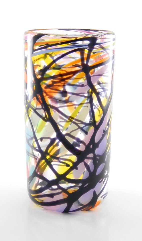 Hand Blown Art Glass Tumbler Multi Color Black by MOODYGLASS