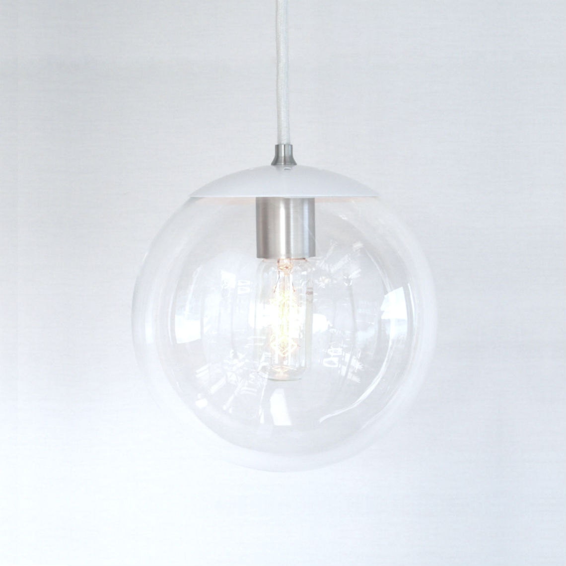 White Pendant Light Mid Century Modern 8 Clear by SanctumLighting