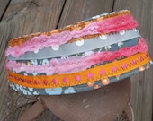 Hippie Reversable Headband - Slip On Elastic  - PInk Orange and Gray Floral - ransomletterhandmade