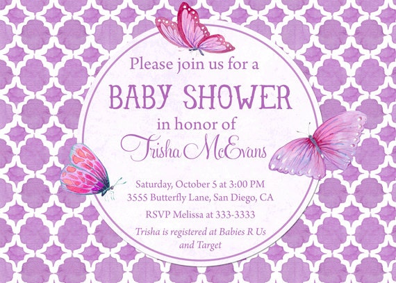 Pretty Purple Butterfly Baby Shower Invitation - Printable Il_570xn