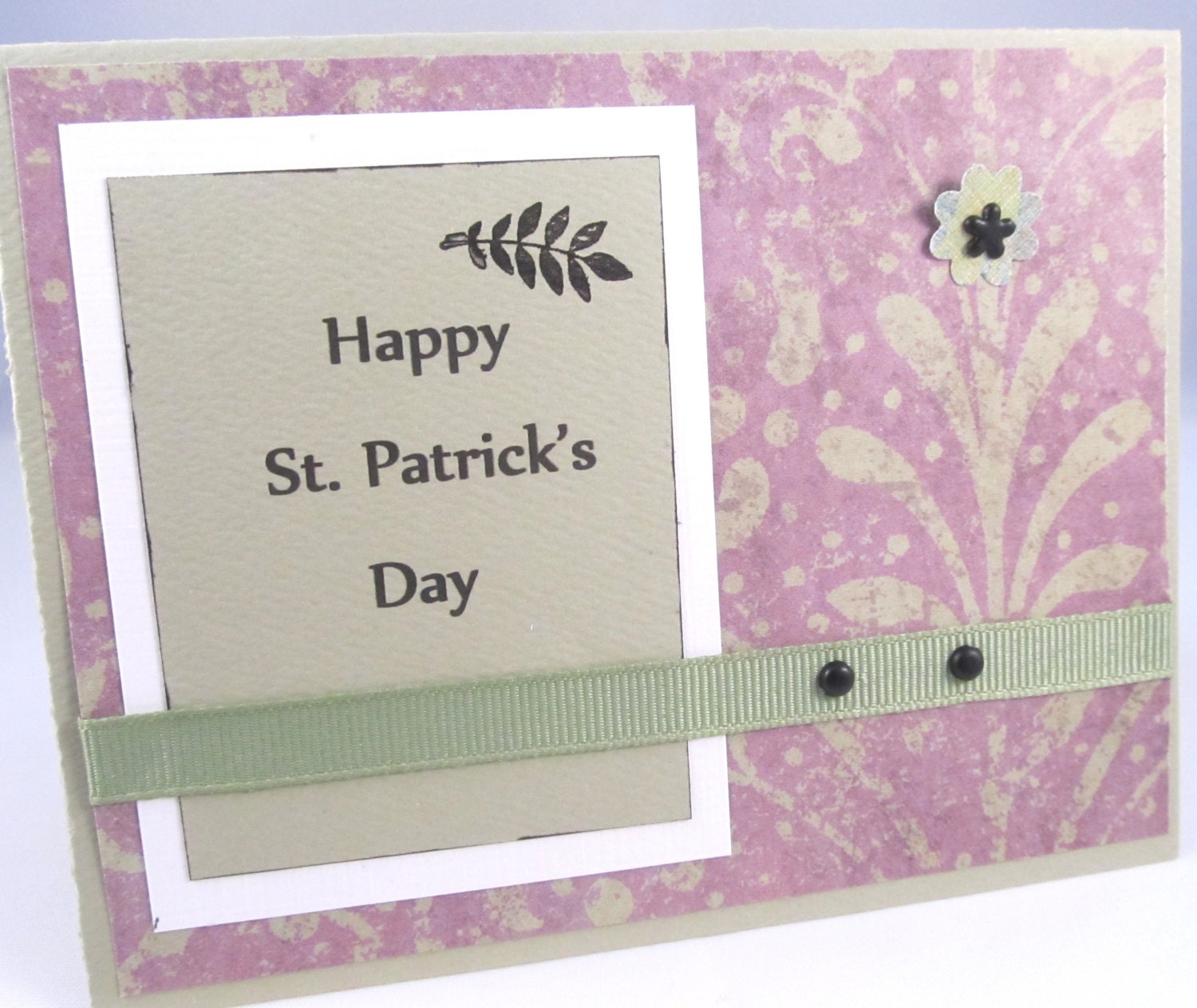 St. Patrick's Day Card - Handmade Card - Happy St. Patrick's Day - Pretty Card - Blank Card - Black Accents - Green Card - Hand Stamped - PrettyByrdDesigns