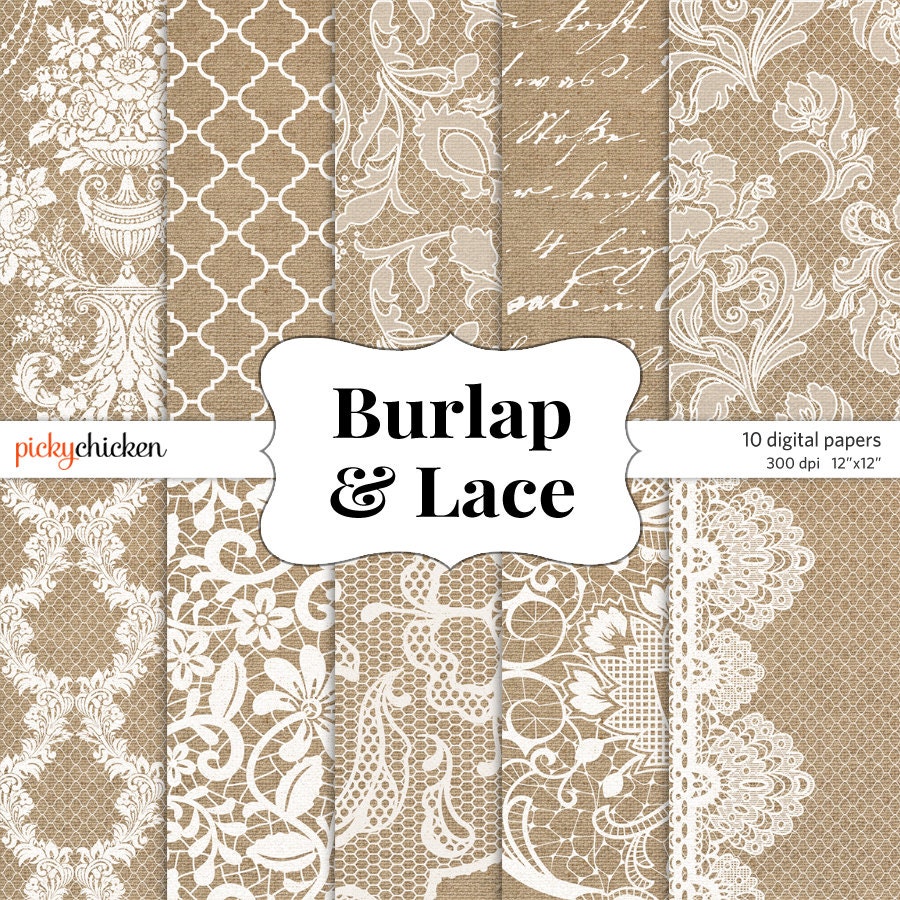 Burlap Wedding Paper Burlap & Lace digital paper by pickychicken