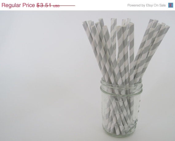 ON SALE 25 Metallic Silver Stripe Paper Straws - ships less than 24 hours Il_570xn