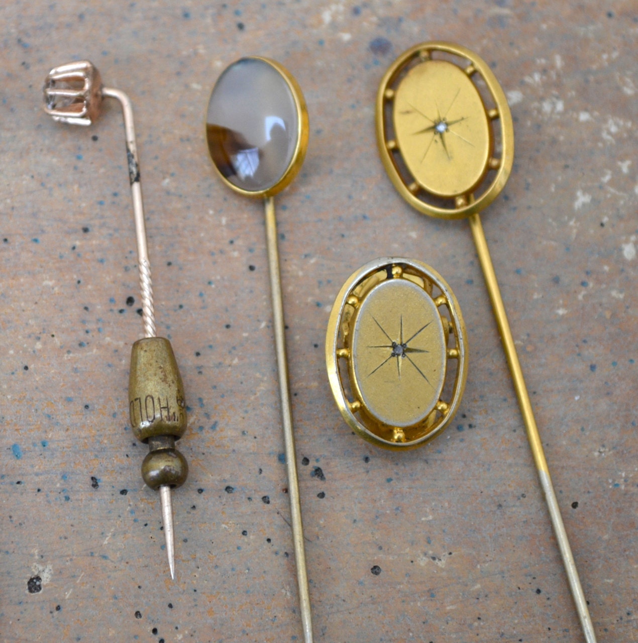 Vintage Stick Pin Lot Rhinestone & Agate by HighClassHighway