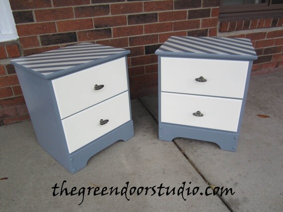 Items similar to Gray & White Solid Wood Nightstands on Etsy