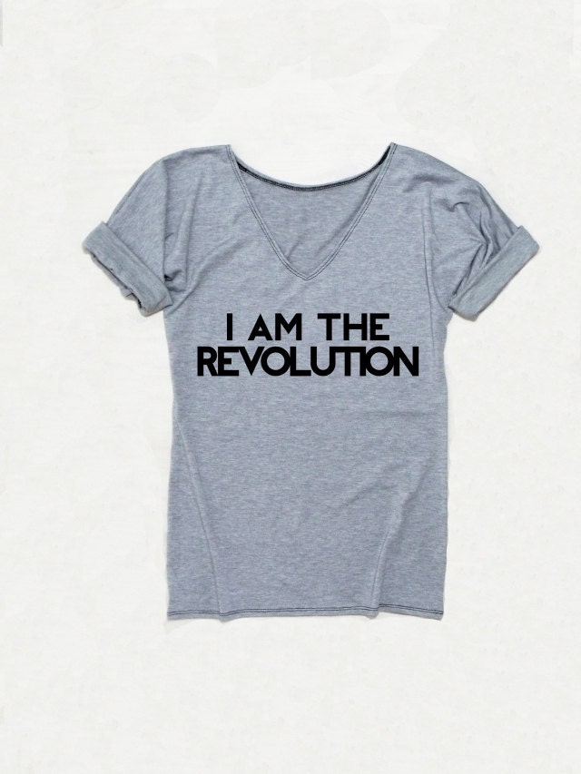 REVOLUTION Tshirt with sleeve tabs, unique, rock shirt with v neck - REBELIAM