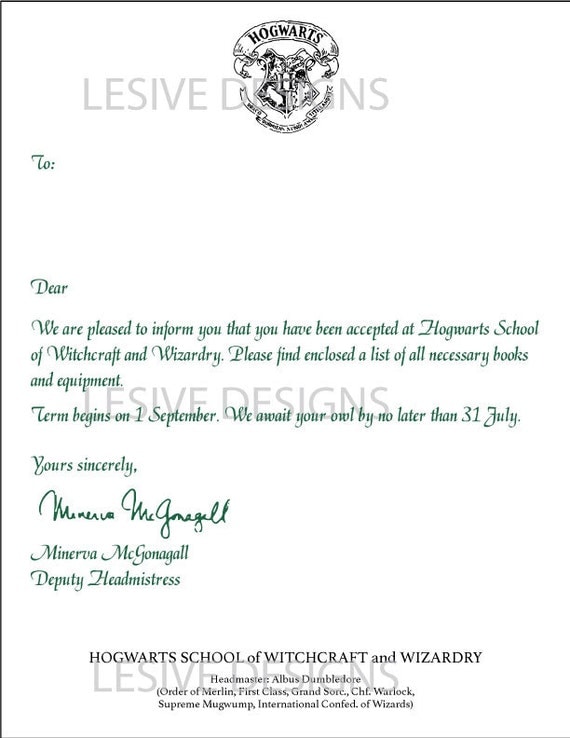 Printable Hogwarts Acceptance Letter and Hogwarts by LesiveDesigns