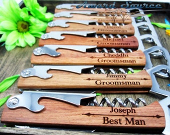 Personalized Wood Wine Bottle Opener Groomsmen Gift