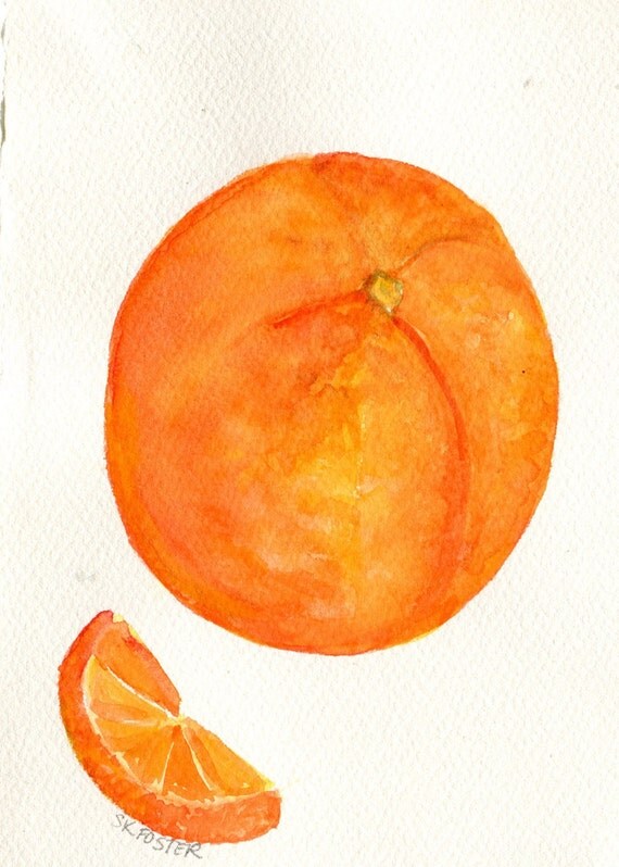 Orange and a slice Watercolor Painting Fruit by SharonFosterArt