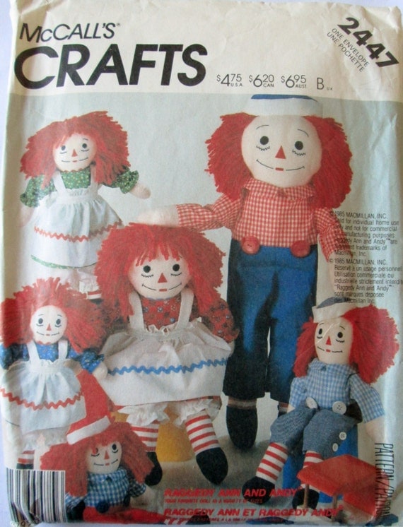 McCalls 2447 Raggedy Ann and Andy Sewing Pattern by Denisecraft