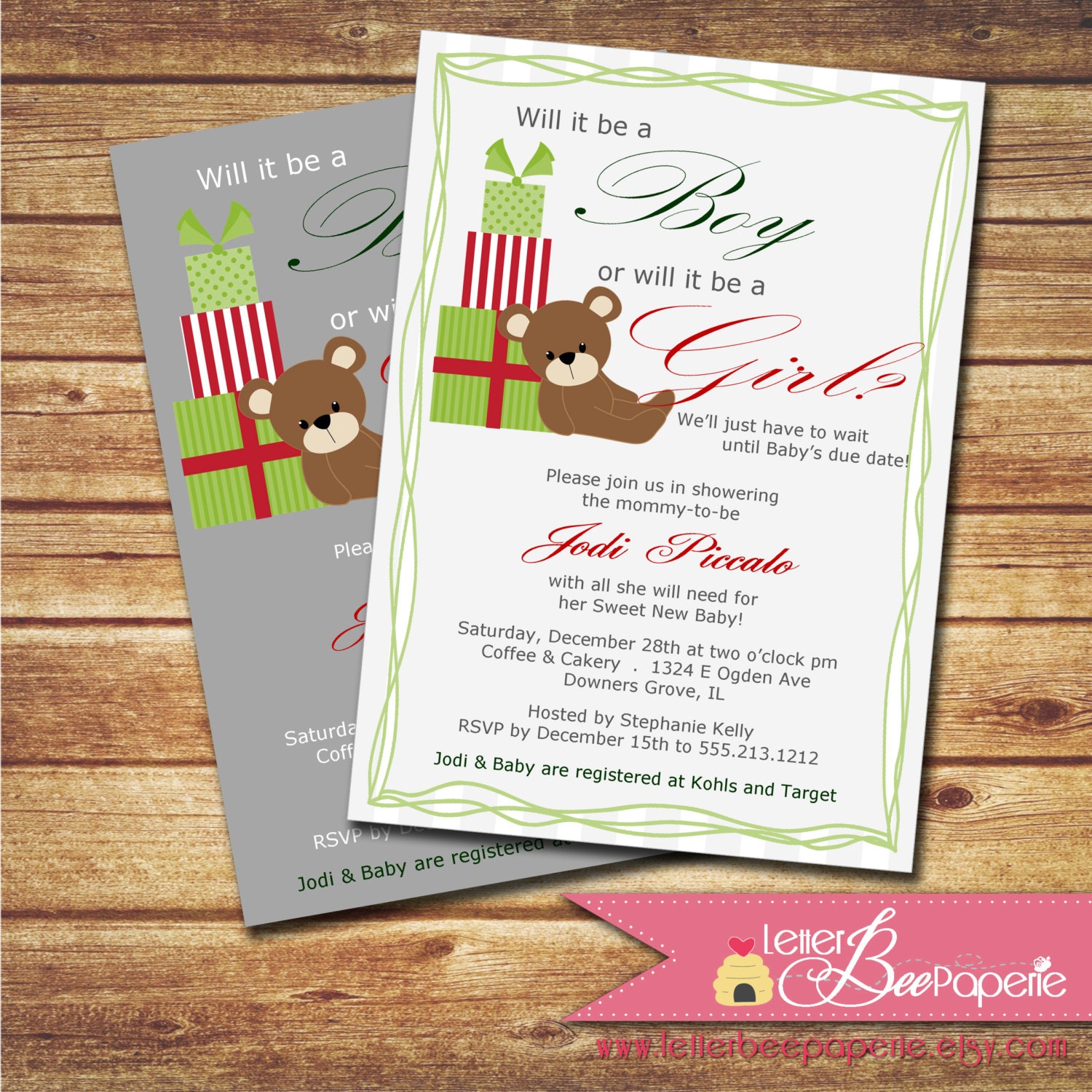 Holiday Surprise Baby Shower / Gender Reveal Party Invitation - 4 Color Choices, DIY Printable Invite - Boy/ Girl/Gender Neutral - Christma Il_570xn
