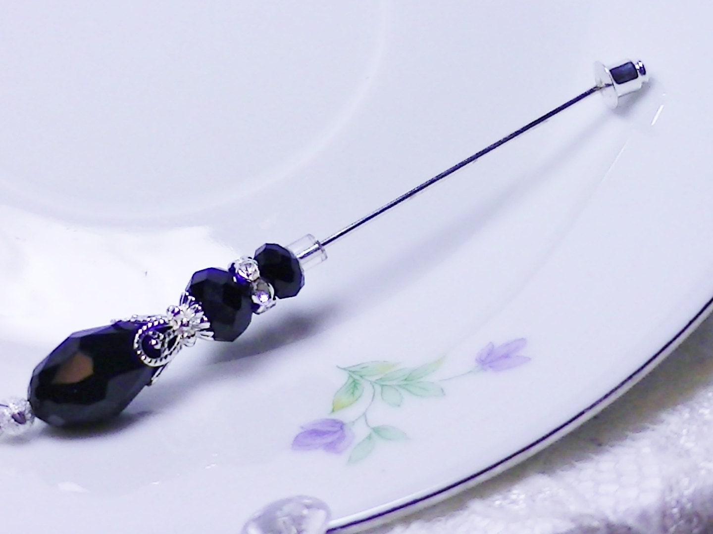 RESERVED FOR Jazmin 2 black crystal stick pins for wedding