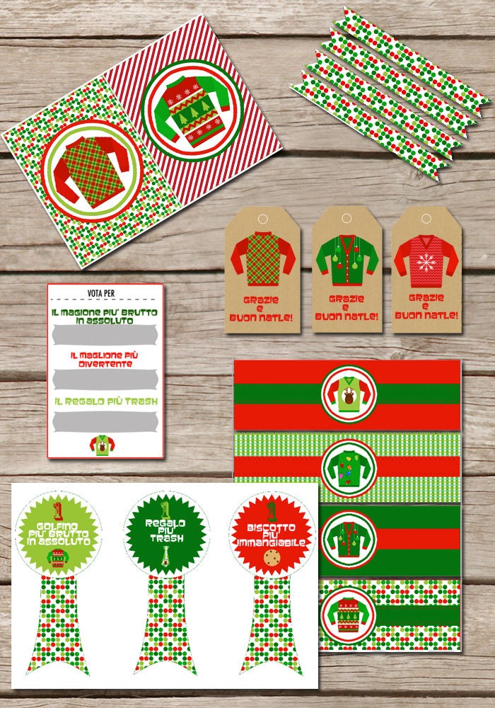 Ugly Sweater and Ugly gift Party Printable Collection - italian version - funny holiday printable Il_570xn