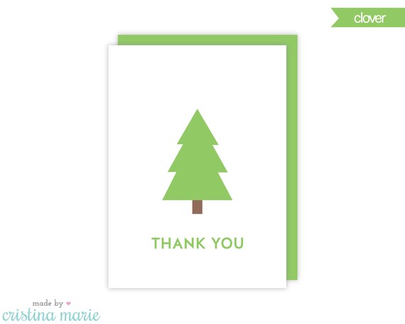 christmas tree thank you cards, holiday thank you cards, set of 8 cards & envelopes Il_570xn