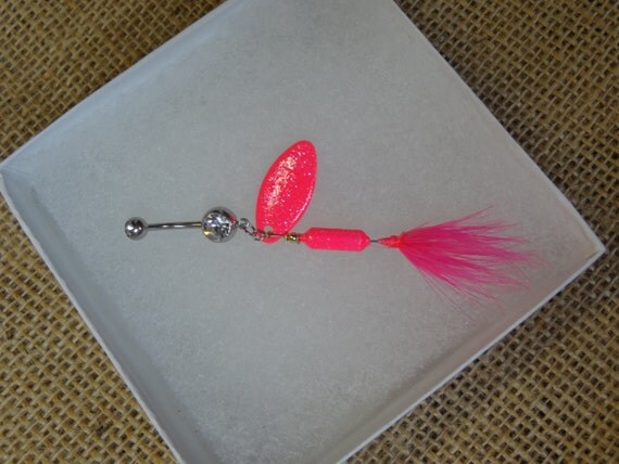 Glittery Pink Tail Fishing Lure Navel Belly by GunPowderWoman