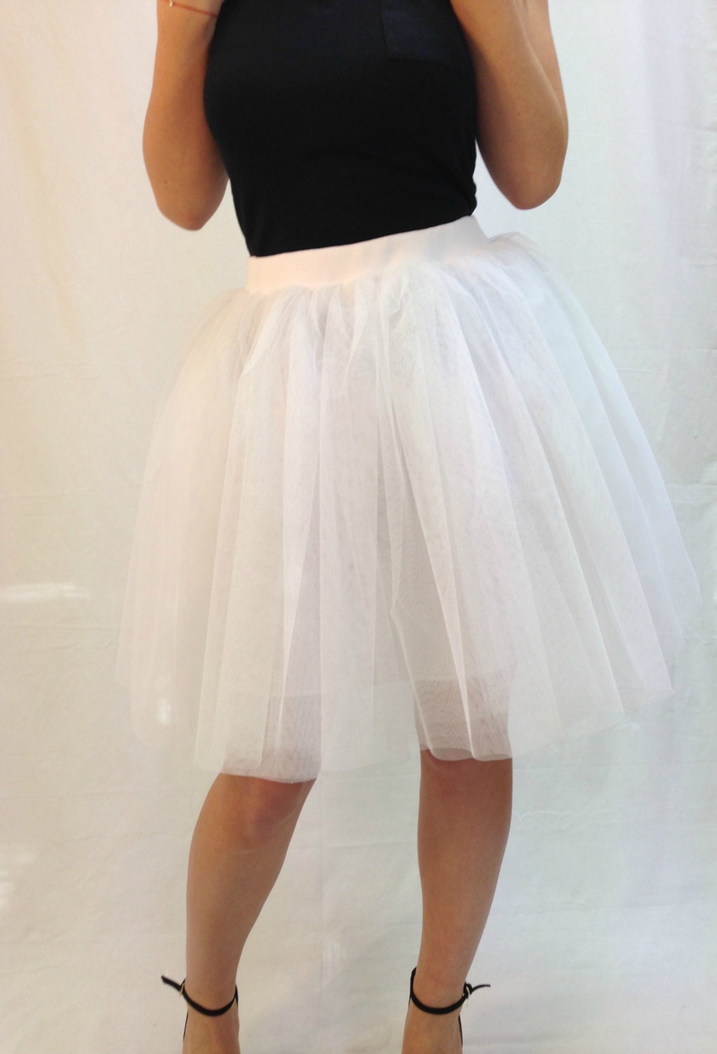 White Women Tulle Skirt Knee Length Tutu Skirt By Mdsewingatelier 4720
