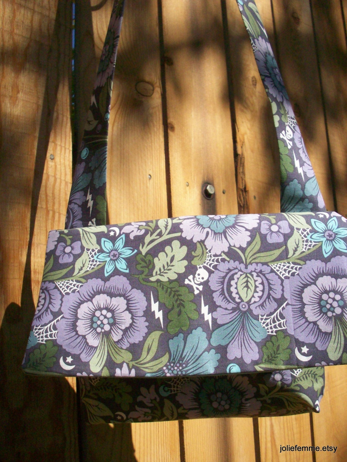 Nightshade Floral Purple and Gray  Envelope Cross Body Bag with Shoulder Strap Lightweight - joliefemme