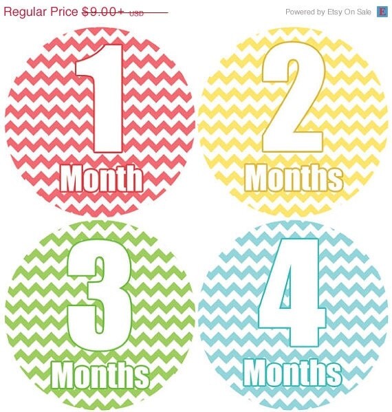 BLACK FRIDAY SALE baby month milestone stickers (61chevprimary) chevron