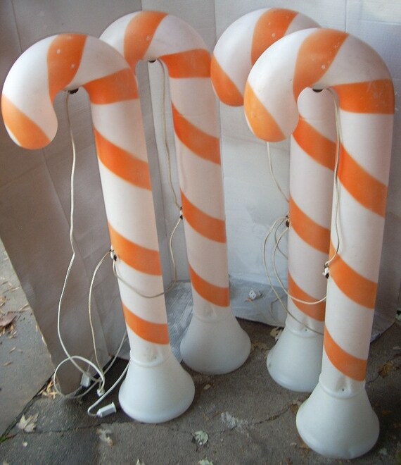 Vintage Blow Mold Christmas Candy Canes x4 Double by diantiques