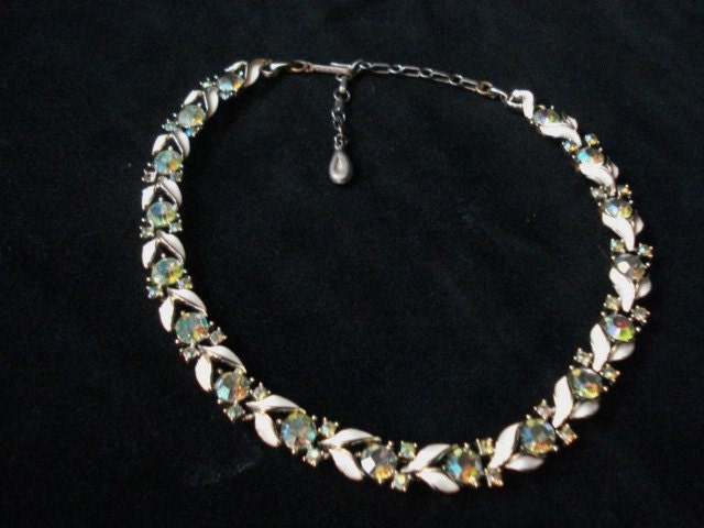 Signed Lisner Necklace Jewelery Vintage 40s Auora Borealis Adjustable Choker Necklace Accessory