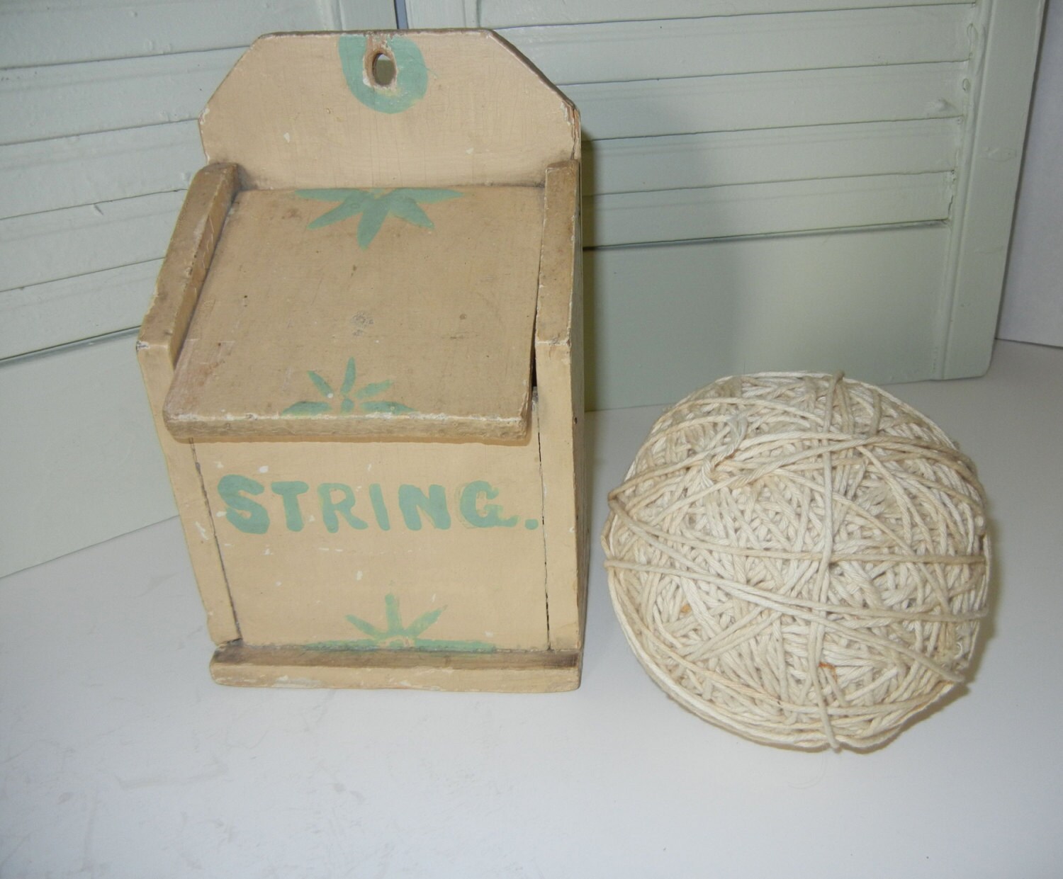 Items similar to Vintage Wooden String Holder Wall Box Folk Art Kitchen
