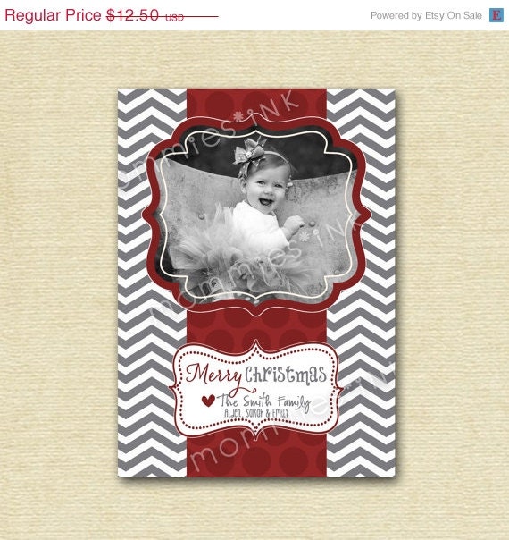 HOLIDAY SALE 10% off Gray Chevron and Red Polka Dots Photo Holiday Christmas Card - Other colors available - PRINTABLE Card Design Il_570xn