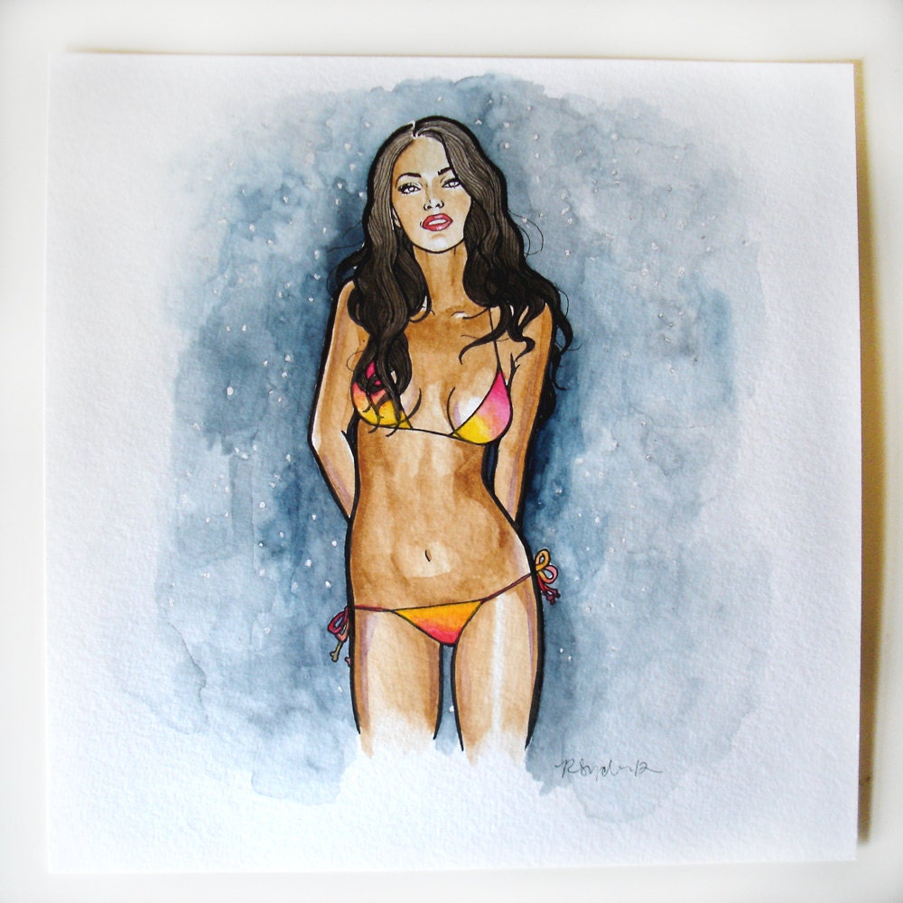 Original Watercolor Painting Bikini Girl Watercolor