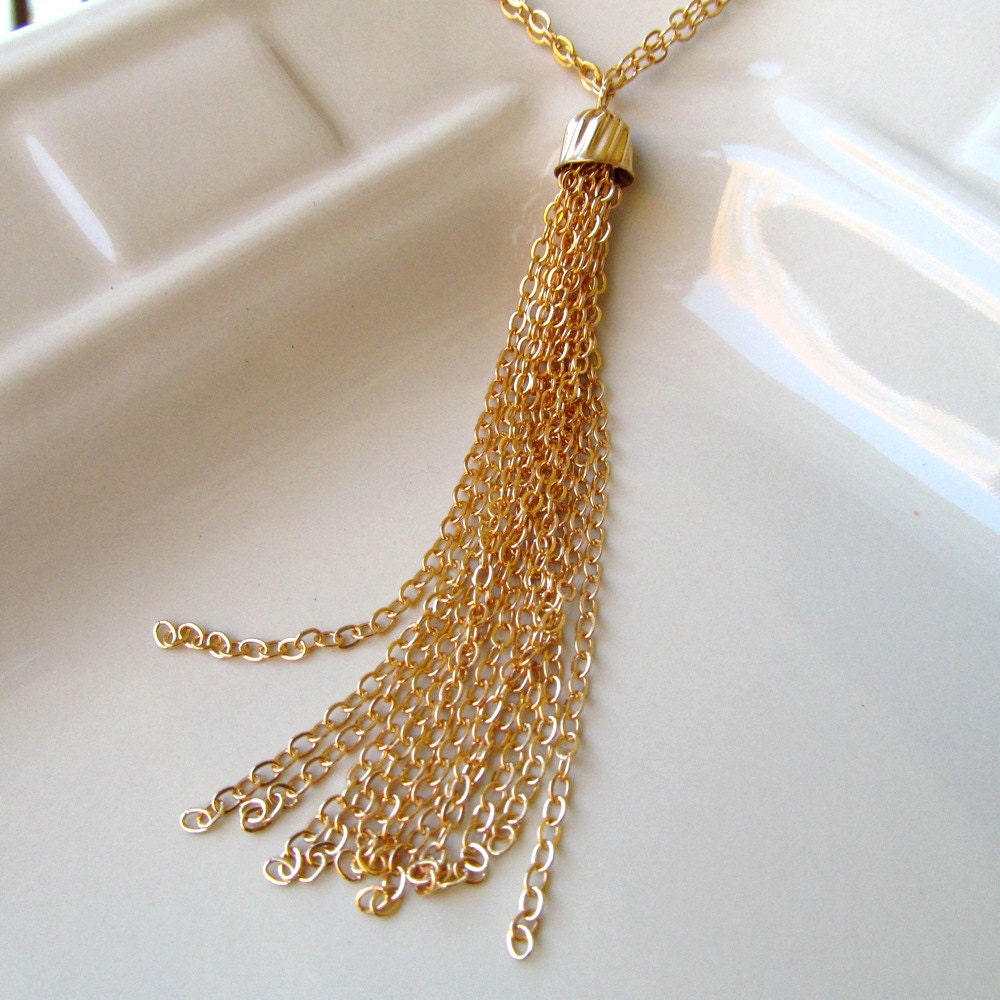 Long Tassel Necklace 32 Long Gold Necklace Fringe By Pamelacurran 0338