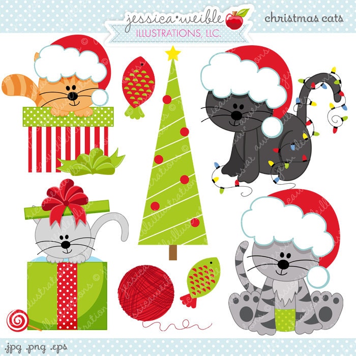 Christmas Cats Cute Digital Clipart for by JWIllustrations