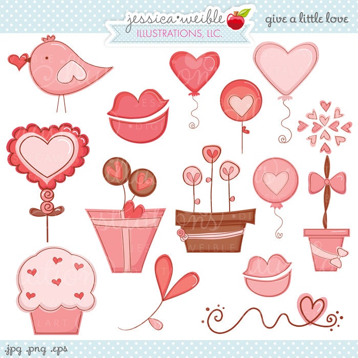 Give a Little Love Cute Valentine Clipart - Commercial Use OK - Valentine Graphics, Cute Valentines Day Doodles Il_570xn