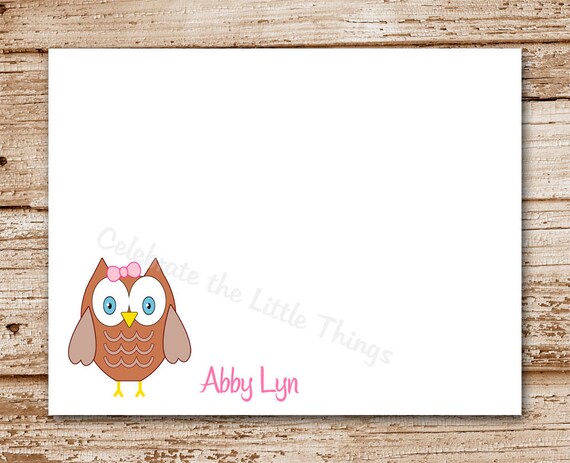 Set of 8 / Woodsy Owl Personalized Stationery / Note Cards / Girls Il_570xn