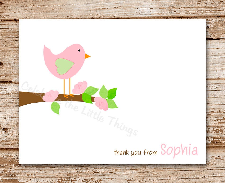 Set of 8 / Bird Note Cards / Personalized Stationery / Thank You Notecards / Birdy, Birdie Il_570xn